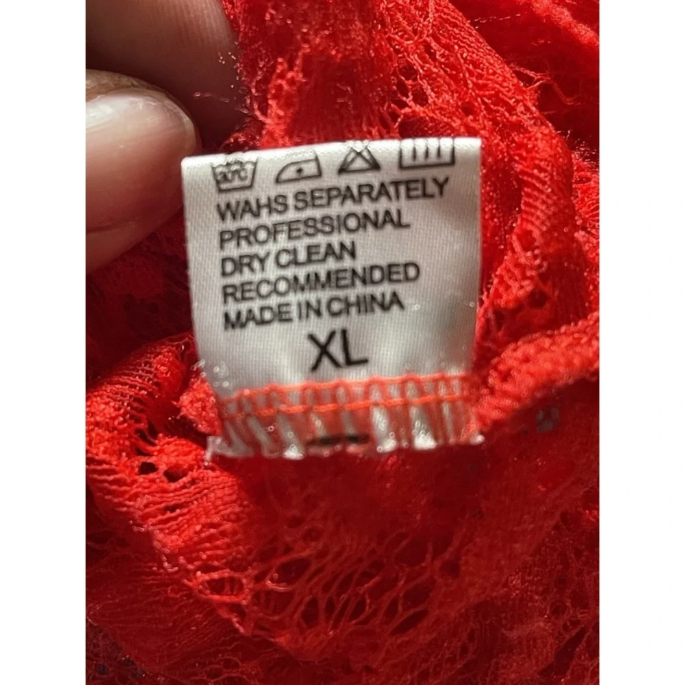 Sexy Red Lingerie Lace Dress Stocking Hooks Stripper Size‎ XL F-170